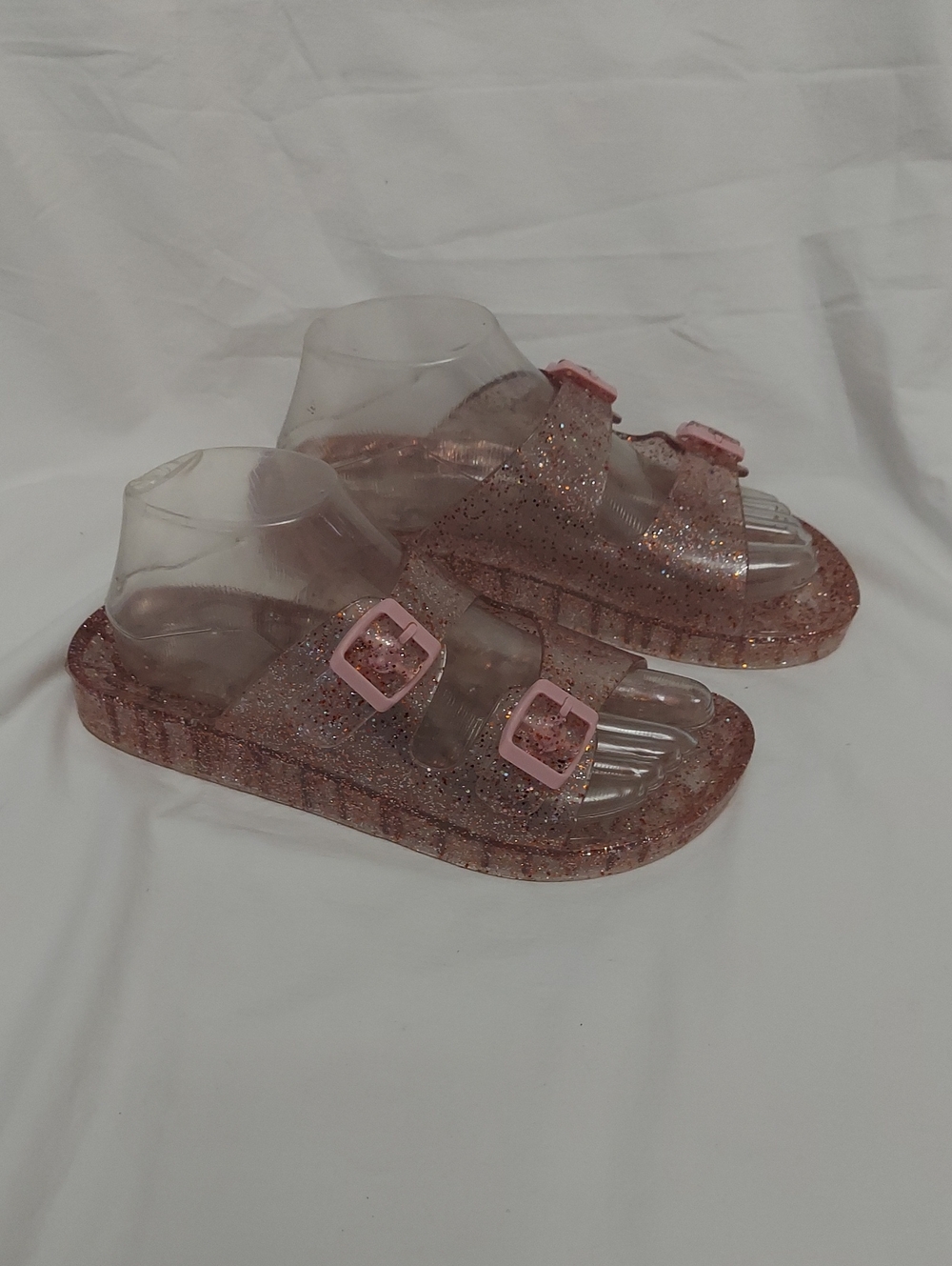 LG Pink Glitter Jelly Slide Sandals with Buckles Womens 6